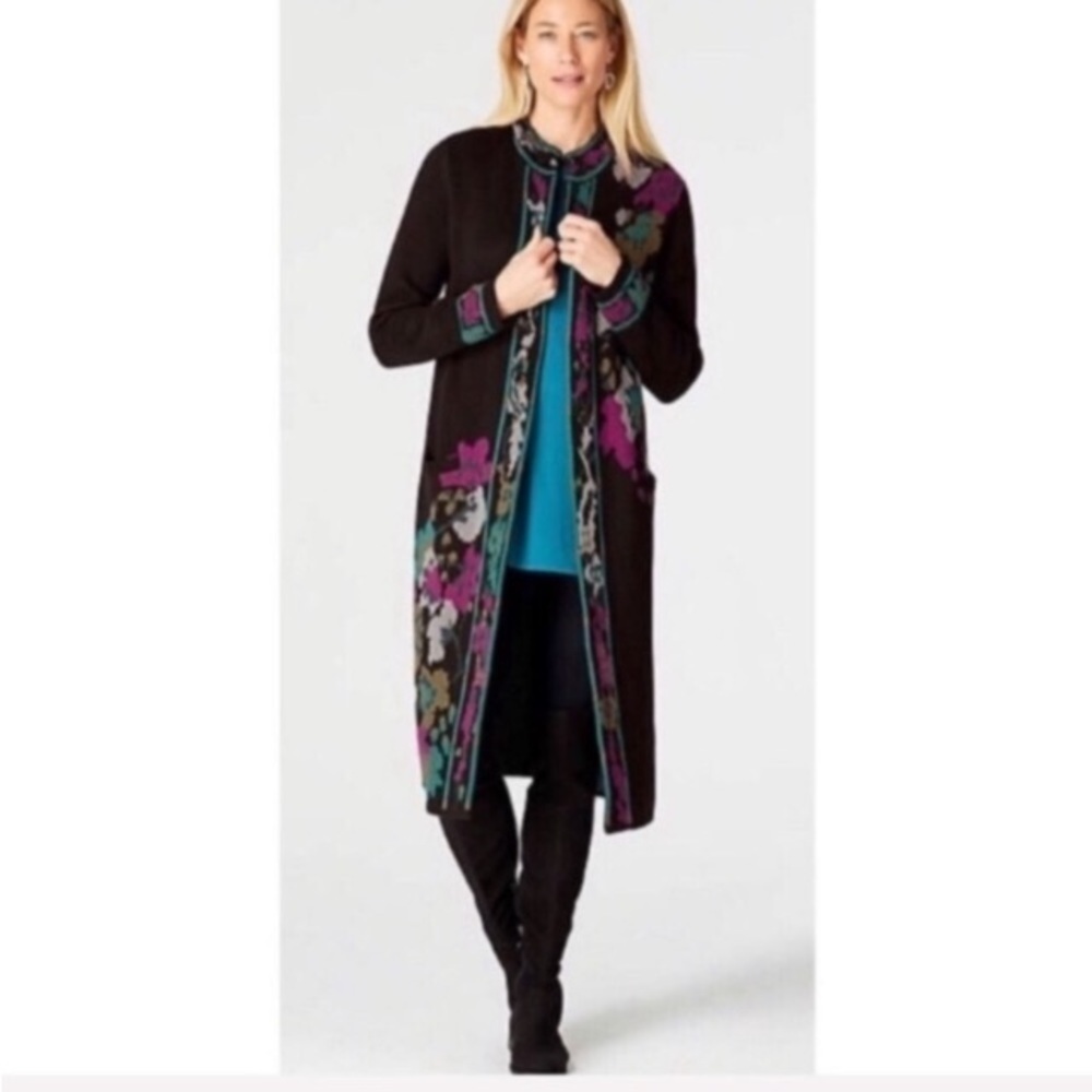 J. Jill Trailing Flowers Jacquard Topper Coat Large Lagenlook Floral Duster Fall - Picture 16 of 16